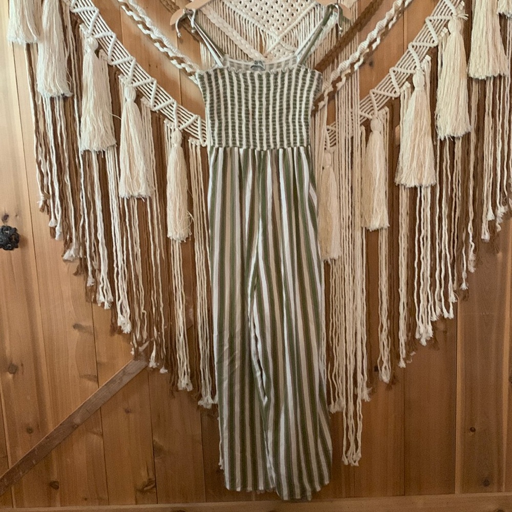 Show Me Your Mumu Brown/Green Striped Parton Playset Jumper Smocked Size Medium